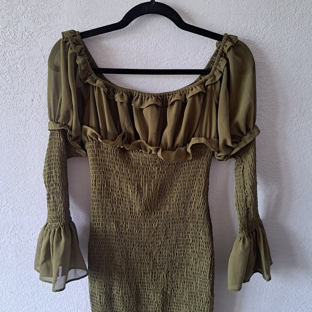 Olive Green Off-Shoulder Dress Fashion Nova - Picture 3 of 6